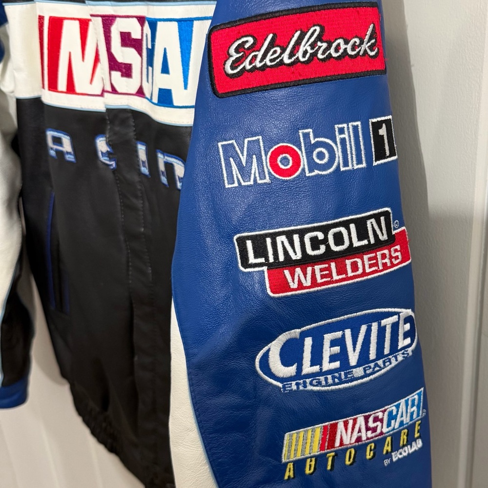 Vintage NASCAR Racing Leather Jacket JH Design 2XL Blue/Black Embroidered - Picture 3 of 10